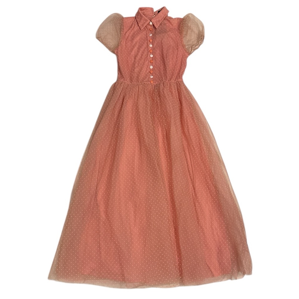 Elegant Pink polka dot Maxi Dress - size large